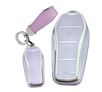 WUZUTU Smart Keyless Entry Remote Control Car Key Case Compatible with BYD Qin Plusdmi Atto 3 Han EV Dolphin Song Pro Soft Full Protection TPU Key Shell Bag with Keyring-A Purple