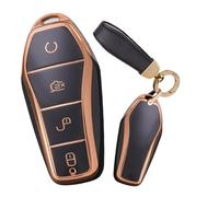 WUZUTU Smart Keyless Remote Car Key Fob Case Compatible with BYD Qin Plusdmi Atto 3 Han EV Dolphin Song Pro TPU Key Cover Waterproof Vehicle Car Accessories Key Holder Keyring-A Black