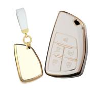WUZUTU Smart Keyless Remote Car Key Fob Case Compatible with Chevy Silverado Suburban Equinox for GMC Sierra Terrain for Buick Envision for Honda Prologue TPU Waterproof Keyring 5 Buttons-A3 White
