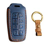 WUZUTU Smart Remote Control Car Key Fob Cover Compatible with Genesis G70 G80 G90 GV70 GV80 GV90 2021 2022 2023 2024 Hand Sewn Cowhide Leather Frame Durable Car Key Holder Keyring 8 Buttons-Blue