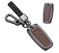 WUZUTU Smart Remote Control Car Key Fob Cover Compatible with Genesis G70 G80 G90 GV70 GV80 GV90 2021 2022 2023 2024 Zine Alloy Frame Durable Leather Car Key Holder Keyring 6 Buttons-Red
