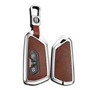 WUZUTU Smart Remote Control Key Fob Case Compatible with Volkswagen Golf 8 GTI MK2 ID.3 ID.4 ID.6 Seat Leon MK4 Tarraco Ateca Skoda Octavia Zine Alloy Leather Keyring 3 Buttons-Silver Brown