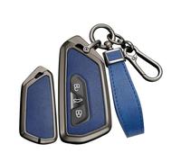 WUZUTU Smart Remote Control Key Fob Case Compatible with Volkswagen Golf 8 GTI MK2 ID.3 ID.4 ID.6 Seat Leon MK4 Tarraco Ateca Skoda Octavia Zine Alloy Frame Leather Car Key Keyring 3 Buttons-Gun Blue