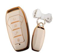 WUZUTU Smart Remote Control Key Fob Cover Compatible with BYD Han Ev Tang Dm Qin Plus Song Pro Max Yuan Generation Atto3 Buckle E-Seed GT Premium TPU Soft Full Protection Car Key Case-B White