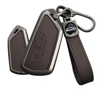 WUZUTU Soft Leather Smart Car Key Fob Cover Compatible with Volkswagen Golf 8 GTI MK2 ID.3 ID.4 ID.6 Seat Leon MK4 Tarraco Ateca Skoda Octavia Zine Alloy Frame Key Shell Case 3 Buttons-Brown