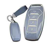 WUZUTU Soft TPU Smart Keyless Remote Car Key Fob Case Compatible with BYD Han Ev Tang Dm Qin Plus Song Pro Max Yuan Generation Atto3 Buckle E-Seed GT Full Protection Key Holder Keyring-A Gray