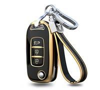 WUZUTU TPU Car Key Case Compatible with Twingo Trafic Clio Captur Master Bus Dacia Sandero Stepway Duster 2 Remote Control Folding Key Case Keychain, black, Schwarz