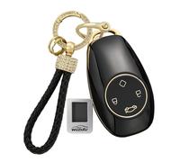 WUZUTU TPU Car Key Case Key Case Accessories Compatible with Leapmotor T03 EV Hatchback 2024 2025 2026 4 Buttons Gold Trim Key Case Key Ring Keychain A-Black