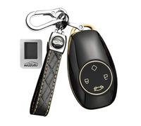 WUZUTU TPU Car Key Case Key Case Accessories Compatible with Leapmotor T03 EV Hatchback 2024 2025 2026 4 Buttons Gold Trim Key Case Key Ring Keychain B-Black