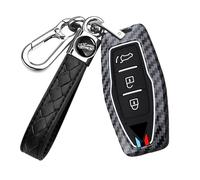 WUZUTU Waterpoof Carbon Fiber Car Key Fob Case Compatible with Mitsubishi Outlander 2021 2022 2023 2024 2025 Protector Metal Frame Luminous Silicone Key Bag with Keychain 3 Buttons-B3