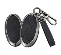 WUZUTU Zine Alloy Leather Car Key Fob Case Cover Compatible With Hyundai Ioniq 5 6 Grandeur GN7 Kona Elantra Santa Fe Santa Cruz Tucson 2024 2025 Waterproof Drop-Proof Key Shell Holder-A Black