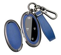 WUZUTU Zine Alloy PU Leather Car Key Fob Case Cover Compatible With Hyundai Ioniq 5 6 Grandeur GN7 Kona Elantra Santa Fe Santa Cruz Tucson 2024 2025 Waterproof Key Shell Holder-A Blue
