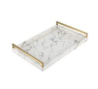WV 17.8 * 11.8" White PU Leather Marble Finish Decorative Tray Serving Tray with Brushed Gold Handle for Coffee Table, Console Table, Ottoman