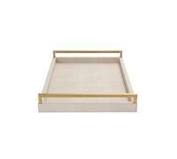 WV 17.8 * 11.8 “ Ivory Shagreen Large Serving Tray with Gold Handles for Ottoman Coffee Table Faux Leather Wood Decorative Tray for Living Room Food Drinks Tray for Bar Party Dinner Kitchen (Ivory)