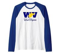 WV West Virginia Mountain State Outline Code 304 Style Art Raglan Baseball Tee
