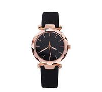 Wv200 Casual Fashion Quartz Watch Twinkling Dial Leather Strap Watch (Black, One Size)