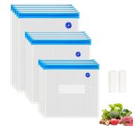 WVacFre Sous Vide Bags 15 pcs Reusable Vacuum Sealer Bags Zip Lock bag for Food Storage and Cooking BPA Free with 2 Sealing Clips