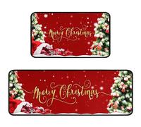 Wvapzwr Christmas Kitchen Rugs and Mats Set of 2, Christmas Indoor Floor Mats Non-Slip Kitchen Mat Door Mat Runner Rug for Kitchen Home Christmas Decor 17" x 47"+17" x 29"