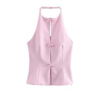 Wvapzxx Women Cut-Out Open Back Halter Top With Bows Summer Sexy O-Neck Side Zipper Tops