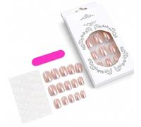 WVGSXBO 24Pcs Press On Nails Short, Nude Pink Chrome Gel Stick On Nails, Glazed Glossy False Nails Short Square, Reusable Acrylic Stick On Nails for Women Daily & Special Occasions