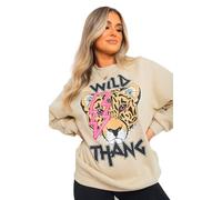 WVR Web Value Retail Womens Wild Thang Tiger Print Sweatshirt, Stone, SM (UK 8-10)