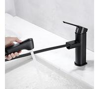 WVRWFDLW Pull Out Bathroom Mixer Basin Faucet Brass Hot and Cold Single Hole Shower Pattern Bathroom Sink Faucets-Black(Cromo)