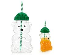 Wvu & Wvo Bear Cup, 2025 Bear Drinking Cup with Lid and Straw, 600 ml Bear Tea Coffee Juice Glass Cup, Cute Bear Drinking Glass Made of High-Quality Glass, Glasses for Espresso Latte Milk Tea Juice (1