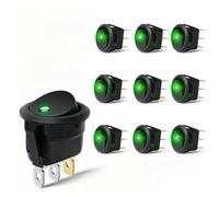 Wvzong 10Pcs 12V 20A SPST Rocker Switch with Green LED - Waterproof Toggle Switch for Car, Marine, Boat, Truck, Trailer, RV - 20mm Round Hole Panel Mount