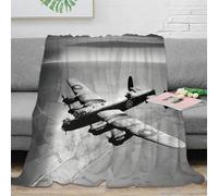 WW II Aircraft Flannel Fleece Throw Blanket 80x90inch(200x230cm), 3D Jacquard Fuzzy & Warm Lancaster Bomber Blankets for Couch,Sofa,Bed,Chair, Super Soft Touch Cozy Lightweight Throw for All-Season