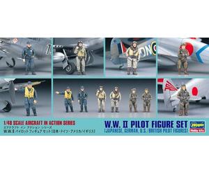WW II BRITISH/U.S., GERMAN & JAPANESE PILOT FIGURES #36107/X48-7 1/48 HASEGAWA