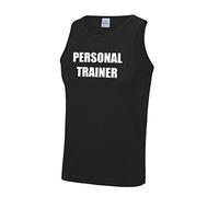 WW Men's Personal Trainer Printed Active Fitness Gym & Sports Wicking Performance Vest Top (Jet Black with White Print, M)