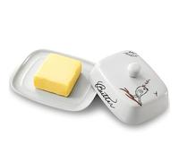 WW STYLE Butter Dish With Handle For 250g Butter Ceramic, White With Multi-Coloured Bird Pattern, Porcelain, Butter Dome, Butter Tray, Butter Container, Butter Box, Dishwasher Safe, Creative Gift Idea