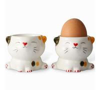WW STYLE Egg Cups Set of 2, Ceramic, Cute Cat Design, Porcelain, Egg Holder, Tableware Decoration, Gift, Christmas, Birthday, Family, Friends, Children