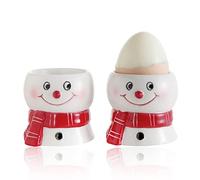 WW STYLE Egg Cups Set of 2, Ceramic, Cute Snowman Design, Porcelain, Egg Holder, Tableware Decoration, Gift, Christmas, Birthday, Family, Friends, Children