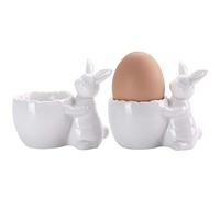 WW STYLE Set of 2 Egg Cups High-Quality Ceramic Cute Rabbit Design Porcelain Egg Holder Crockery Kitchen Cutlery Decoration Gift Birthday Easter Christmas Family Friends Children