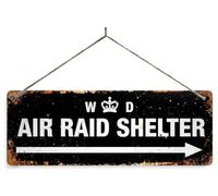 WW2 Air Raid Shelter Arrow - Black. Small metal sign with 4 corner holes. WD crown office door War Vintage rusty