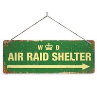 WW2 Air Raid Shelter Arrow - Green. Small metal sign with 2 holes and twine. WD crown office door War Vintage rusty
