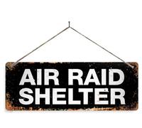 WW2 Air Raid Shelter - Black. Small metal sign with 4 corner holes. Vintage war crown office door