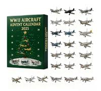 WW2 Aircraft Advent Calendars 2025, 24 Days World War II Fighter Jets Ornaments with 24 Mini 2D Warbirds, Airplane Pendant Christmas Countdown Calendar, Gifts for Aviation Lovers and Model Collectors