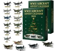 WW2 Aircraft Advent Calendars 2025, 3D 24 Days WWII Fighter Jets Ornaments Christmas Countdown Calendar, 24 Unique Mini Warbirds, World War II Air Fighter Christmas Tree Decors