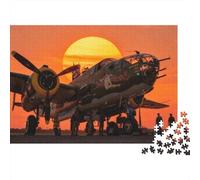 WW2 Airplane Jigsaw Puzzles 1000Pc Recyclable Material Sunset Silhouette Senior Puzzles Impossible Hard Difficult Challenging Educational Game for Men 52x38cm/1000pcs
