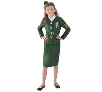 WW2 Army Girl Costume, Khaki Green, with Jacket, Skirt, Attached Belt & Hat, (M)