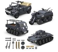 WW2 Army Tanks Toy Building Blocks Set, 1089 Pcs STEM German 38T-A Light Tank & RSO-01 Military Vehicles Models Toys, Sd.Kfz.2 Half-Track Motorcycle Bricks Kit, Great War Toy Gifts for Kids Adults
