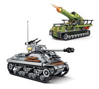 WW2 Building Block Army Tank-Kit for Boys Men, 1:32 Movable US Sherman & German Karl Mortar Military Toys for Kids Ages 8+, Mini Cannon Vehicle Model History Birthday Gifts for Teen Girls 1117 Pieces