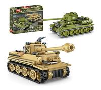 WW2 Building Block Army Tank-Sets for Boys Men, 1:32 Movable German Tiger & Soviet T-34 Military Toys for Kids Ages 8+, Mini Cannon Vehicle Model History Birthday Gifts for Teen Girls 1030 Pieces