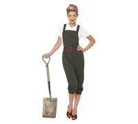 Smiffys WW2 Land Girl Costume, Green Top, Dungarees and Headscarf, 1940's Wartime Fancy Dress, 1940s Dress Up Costumes