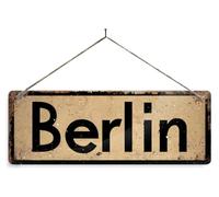 WW2 Locations BERLIN. Small metal sign with 4 corner holes. Vintage war crown office door Allied