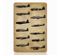 WW2 Memorabilia Aluminum Plaque - Vintage WW2 Airplane Decor Featuring Iconic Planes - Aviation Wall Art for History Enthusiasts WWII Gifts Bedroom Man Cave Decor 14x20 CM