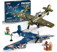 WW2 Military Aircraft Construction Games, Compatible with Lego, Create US F4U and UK Spitfire Fighter Jet Toy, Great Military Aircraft Gifts for Kids