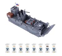 WW2 Military Landing Boat Ship Building Set, with 8 Navy Figures & Army Off Road Vehicle Car, Compatible with Lego 853792 Accessory, World War 2 Warship, 447Pcs